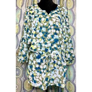 Faded Glory Women's XL (16/18) Blue Dots Design Flowy Blouse